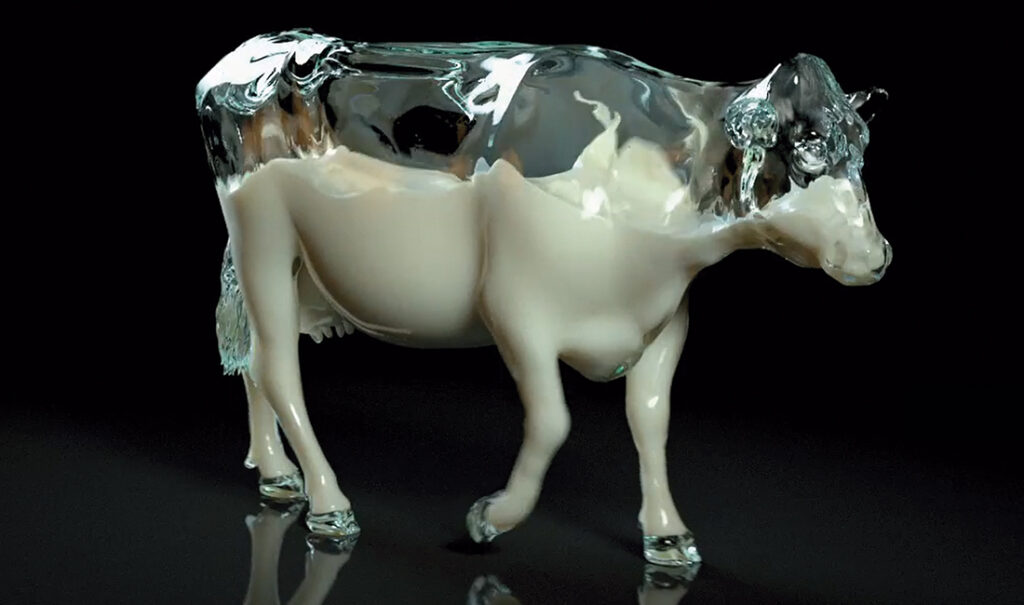 Vaca de cristal con leche