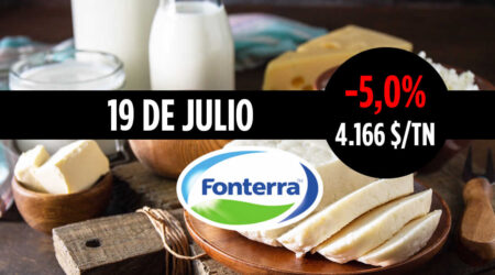 Precio Fonterra lácteos 19 Julio 2022