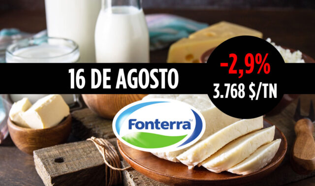 Lácteos subasta Fonterra 16 Agosto 2022