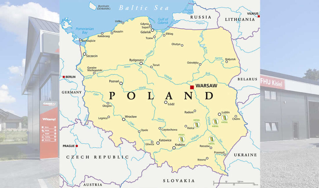 Mapa de Polonia y concesionarios Joskin