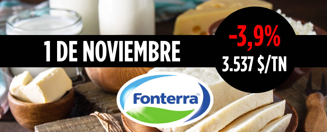 Lácteos con precio de Fonterra 1 noviembre 2022