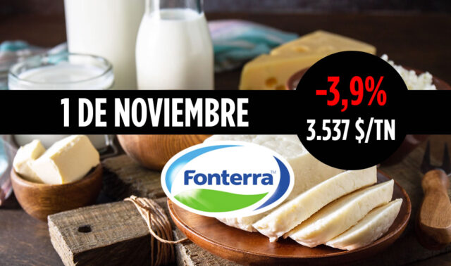Lácteos con precio de Fonterra 1 noviembre 2022