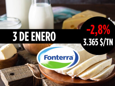 Lácteos y precios subasta Fonterra 3 de enero de 2023