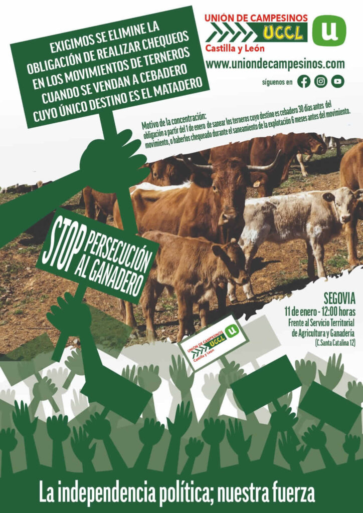 Cartel concentración protesta UCCL  Segovia 11 enero 2023