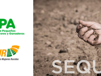 Mano cogiendo tierra seca y logo de UPA