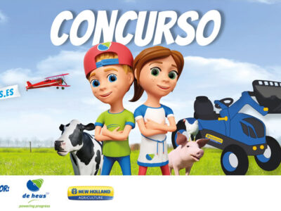 Niños con tractor New Holland y vaca de leche Frisona