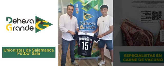 Octavio Gonzalo, gerente de Dehesa Grande junto con el jugador del Unionistas, Diego Prieto.