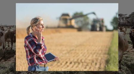 Mujer agricultora en campo cosechando cereal