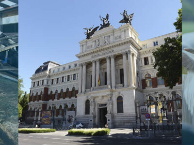 Edificio del Ministerio de Agricultura, Pesca y Alimentación y vacas de leche y de carne