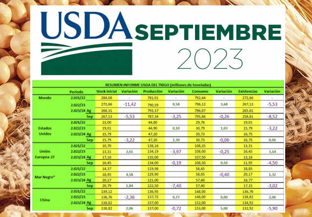Cereales con datos del informe USDA para septiembre 2023