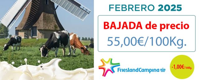Precio Friesland Campiña garantizado en granja Febrero 2025