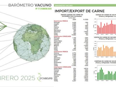 Barómetro de comercio carne de vacuno Provacuno Febrero 2025
