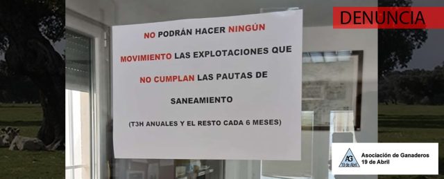 La Asociación de Ganaderos 19 de Abril ha trasladado a la Dirección General de Producción Agrícola y Ganadera su firme rechazo a la prohibición de movimientos impuesta a explotaciones ganaderas
