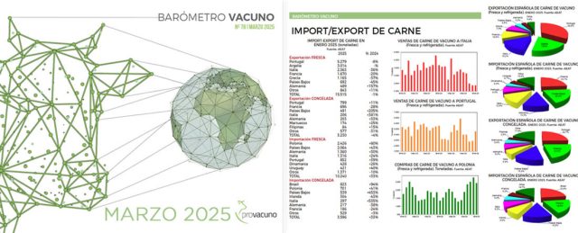 Barómetro de mercado de carne de vacuno y cebo con exportación e importación de Provacuno marzo 2025