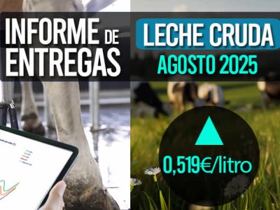 El precio medio de la leche cruda de agosto de 2025 sube a 0,519€/litro