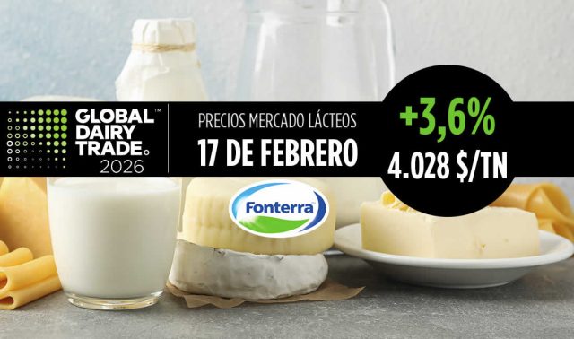 Fonterra 17 febrero de 2026, subida del +3,6% en el índice del precio de los lácteos