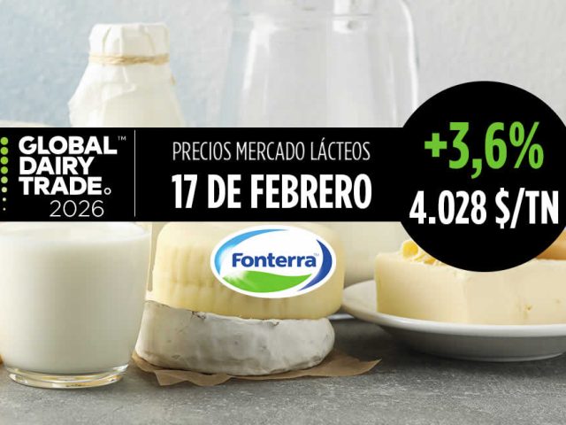 Fonterra 17 febrero de 2026, subida del +3,6% en el índice del precio de los lácteos