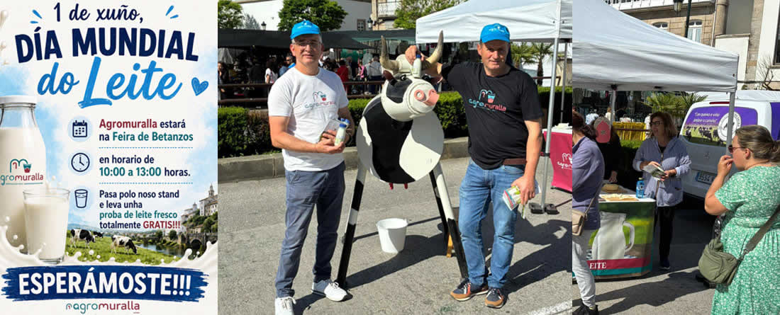 AGROMURALLA celebra el día mundial de la leche con un acto de distribución en betanzos para sensibilizar a la población sobre los beneficios del sector agro-lácteo para la salud y el territorio
