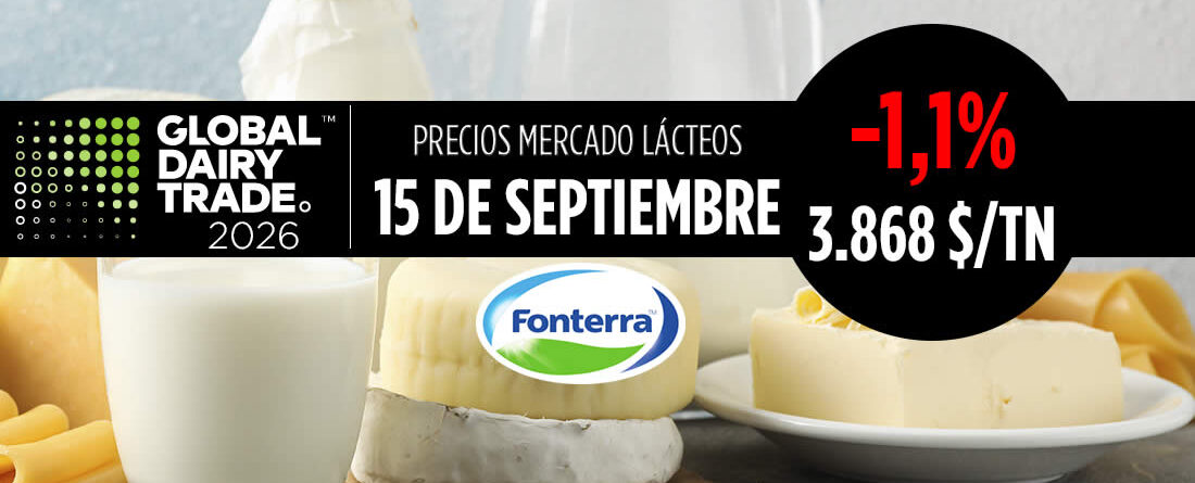 Fonterra 15 septiembre de 2026, bajada del -1,1% en el índice del precio de los lácteos